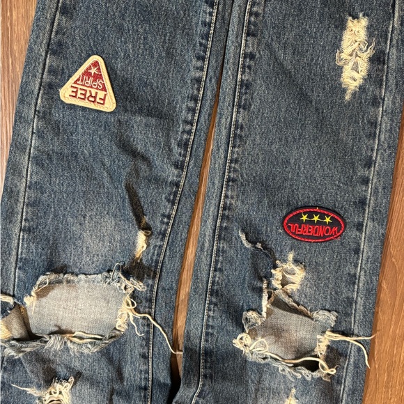 Articles Of Society Blue Distressed Jeans Patches 24 Womens cuffed - Picture 4 of 8